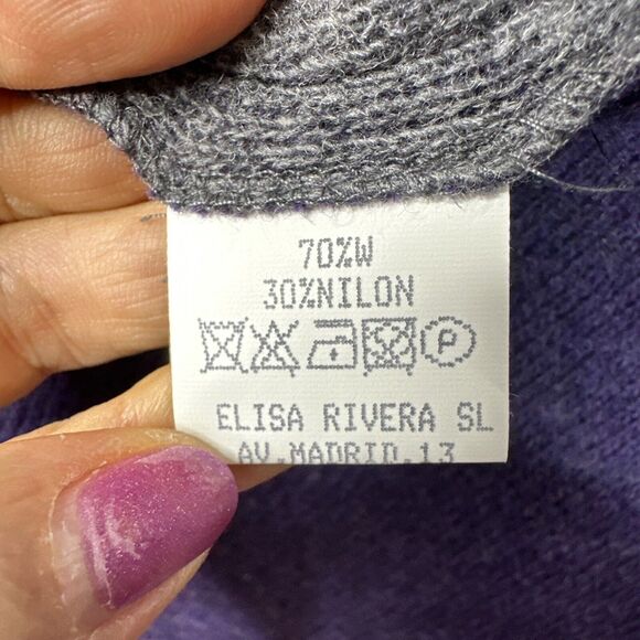 Elisa Rivera Wool Blend Cardigan Sweater Large Gray Purple Colorblock Lagenlook - Picture 11 of 13